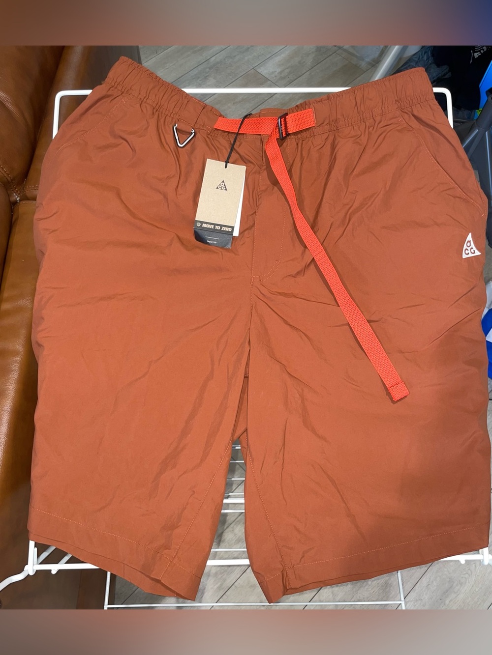 Nike ACG Burnt Orange Outdoor Shorts with Red Webbing Belt